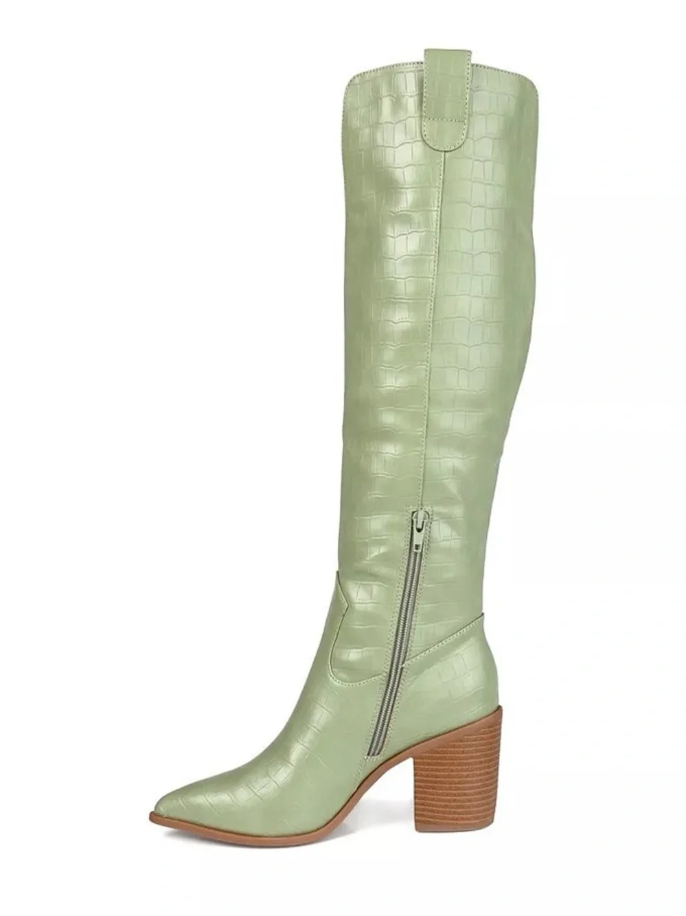 Journee Collection Sage Green Croc-Embossed Over-the-Knee Therese Boot